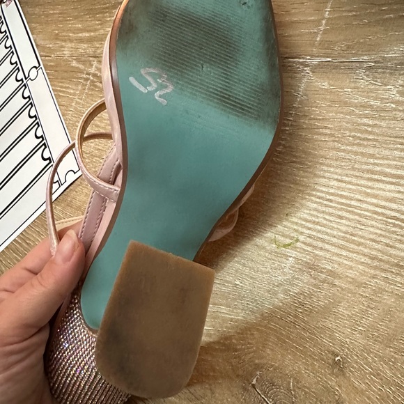 BETSEY JOHNSON Pink Pacey Heels US 7 Strappy Heel Crystal Embellished 90s RARE - Picture 10 of 11